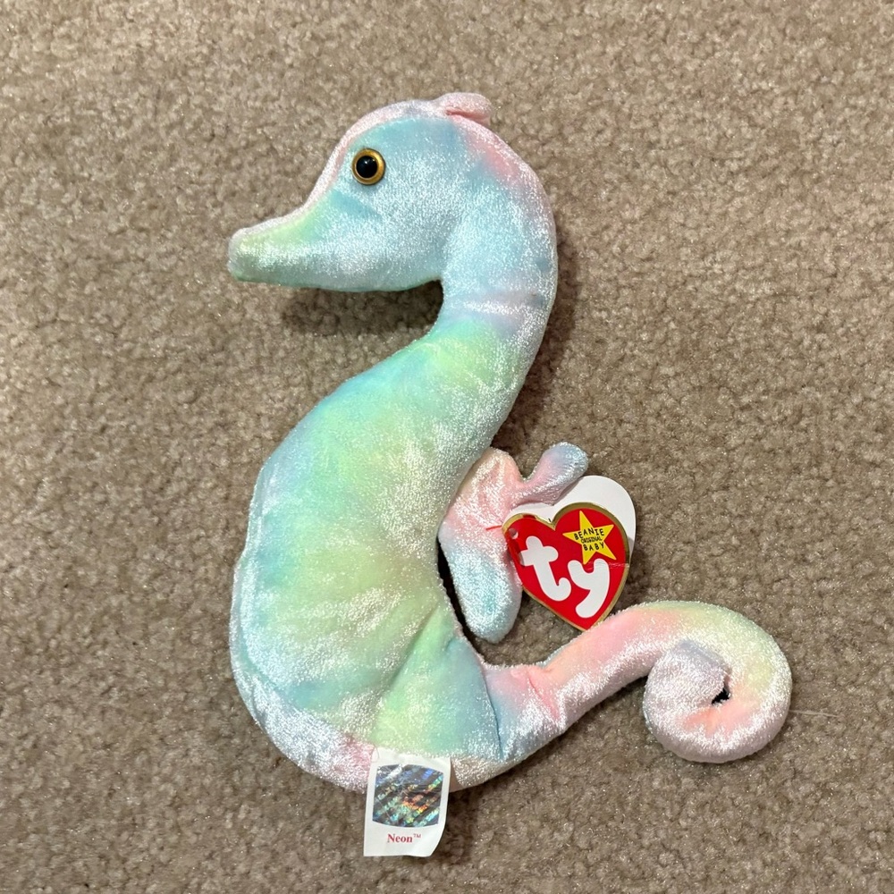 NWT, Vintage 1999 ‘Neon’ the Seahorse Beanie Baby by Ty Inc.